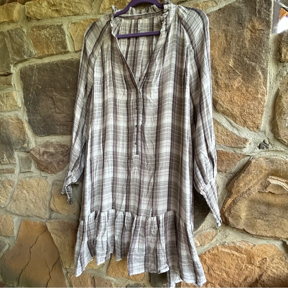 Free People Lightweight Plaid Dress with Pockets and Detachable Slip